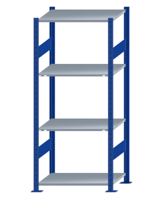 SCHULTE Steckregal, Fachbodenregale Stecksystem, Grundregal, beidseitig nutzbar, H1800xB750xT500 mm, 4 Fachböden, Fachlast 150 kg, RAL 5010 enzianblau / verzinkt