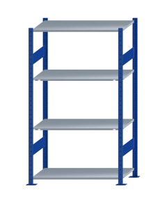 SCHULTE Steckregal, Fachbodenregale Stecksystem, Grundregal, beidseitig nutzbar, H1800xB1000xT500 mm, 4 Fachböden, Fachlast 150 kg, RAL 5010 enzianblau / verzinkt