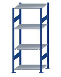 SCHULTE Steckregal, Fachbodenregale Stecksystem, Grundregal, beidseitig nutzbar, H1800xB750xT600 mm, 4 Fachböden, Fachlast 150 kg, RAL 5010 enzianblau / verzinkt