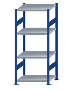 SCHULTE Steckregal, Fachbodenregale Stecksystem, Grundregal, beidseitig nutzbar, H1800xB750xT600 mm, 4 Fachböden, Fachlast 250 kg, RAL 5010 enzianblau / verzinkt