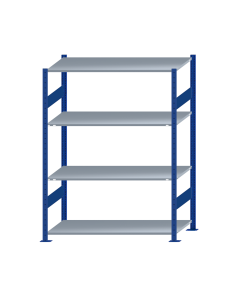 SCHULTE Steckregal, Fachbodenregale Stecksystem, Grundregal, beidseitig nutzbar, H1800xB1300xT600 mm, 4 Fachböden, Fachlast 150 kg, RAL 5010 enzianblau / verzinkt