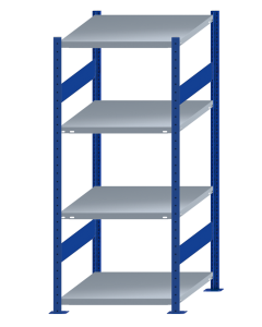 SCHULTE Steckregal, Fachbodenregale Stecksystem, Grundregal, beidseitig nutzbar, H1800xB750xT800 mm, 4 Fachböden, Fachlast 250 kg, RAL 5010 enzianblau / verzinkt