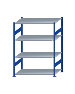 SCHULTE Steckregal, Fachbodenregale Stecksystem, Grundregal, beidseitig nutzbar, H1800xB1300xT800 mm, 4 Fachböden, Fachlast 150 kg, RAL 5010 enzianblau / verzinkt