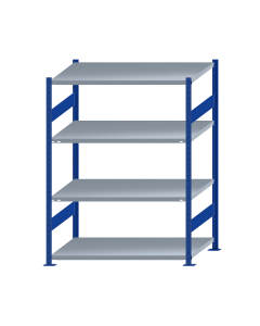 SCHULTE Steckregal, Fachbodenregale Stecksystem, Grundregal, beidseitig nutzbar, H1800xB1300xT800 mm, 4 Fachböden, Fachlast 250 kg, RAL 5010 enzianblau / verzinkt