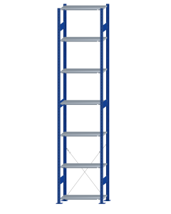 SCHULTE Steckregal, Fachbodenregale Stecksystem, Grundregal, einseitig nutzbar, H3500xB750xT300 mm, 7 Fachböden, Fachlast 150 kg, RAL 5010 enzianblau / verzinkt