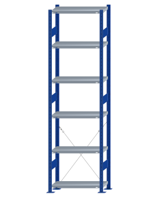 SCHULTE Steckregal, Fachbodenregale Stecksystem, Grundregal, einseitig nutzbar, H2750xB750xT300 mm, 6 Fachböden, Fachlast 250 kg, RAL 5010 enzianblau / verzinkt
