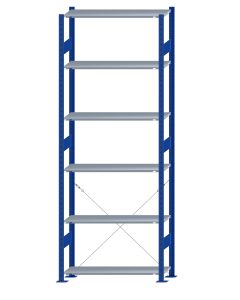 SCHULTE Steckregal, Fachbodenregale Stecksystem, Grundregal, einseitig nutzbar, H2750xB1000xT300 mm, 6 Fachböden, Fachlast 85 kg, RAL 5010 enzianblau / verzinkt