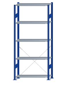 SCHULTE Steckregal, Fachbodenregale Stecksystem, Grundregal, einseitig nutzbar, H2300xB1000xT300 mm, 5 Fachböden, Fachlast 150 kg, RAL 5010 enzianblau / verzinkt
