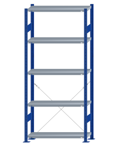 SCHULTE Steckregal, Fachbodenregale Stecksystem, Grundregal, einseitig nutzbar, H2300xB1000xT300 mm, 5 Fachböden, Fachlast 250 kg, RAL 5010 enzianblau / verzinkt