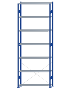 SCHULTE Steckregal, Fachbodenregale Stecksystem, Grundregal, einseitig nutzbar, H3500xB1300xT300 mm, 7 Fachböden, Fachlast 150 kg, RAL 5010 enzianblau / verzinkt