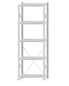 SCHULTE Steckregal, Fachbodenregale Stecksystem, Grundregal, einseitig nutzbar, H2300xB750xT300 mm, 5 Fachböden, Fachlast 250 kg, RAL 7035 lichtgrau