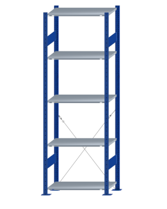 SCHULTE Steckregal, Fachbodenregale Stecksystem, Grundregal, einseitig nutzbar, H2300xB750xT400 mm, 5 Fachböden, Fachlast 150 kg, RAL 5010 enzianblau / verzinkt