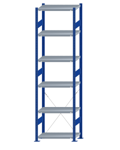 SCHULTE Steckregal, Fachbodenregale Stecksystem, Grundregal, einseitig nutzbar, H2750xB750xT400 mm, 6 Fachböden, Fachlast 250 kg, RAL 5010 enzianblau / verzinkt
