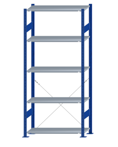 SCHULTE Steckregal, Fachbodenregale Stecksystem, Grundregal, einseitig nutzbar, H2300xB1000xT400 mm, 5 Fachböden, Fachlast 85 kg, RAL 5010 enzianblau / verzinkt