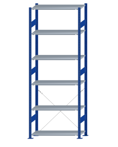 SCHULTE Steckregal, Fachbodenregale Stecksystem, Grundregal, einseitig nutzbar, H2750xB1000xT400 mm, 6 Fachböden, Fachlast 150 kg, RAL 5010 enzianblau / verzinkt
