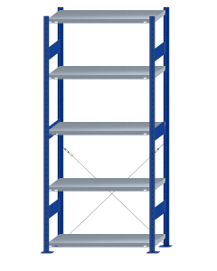 SCHULTE Steckregal, Fachbodenregale Stecksystem, Grundregal, einseitig nutzbar, H2300xB1000xT400 mm, 5 Fachböden, Fachlast 330 kg, RAL 5010 enzianblau / verzinkt