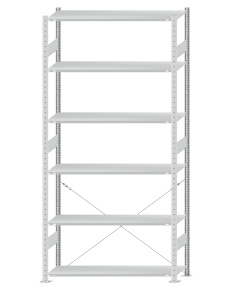 SCHULTE Steckregal, Fachbodenregale Stecksystem, Grundregal, einseitig nutzbar, H2750xB1300xT400 mm, 6 Fachböden, Fachlast 150 kg, RAL 7035 lichtgrau