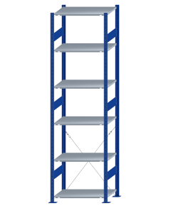 SCHULTE Steckregal, Fachbodenregale Stecksystem, Grundregal, einseitig nutzbar, H2750xB750xT500 mm, 6 Fachböden, Fachlast 150 kg, RAL 5010 enzianblau / verzinkt