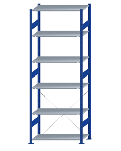 SCHULTE Steckregal, Fachbodenregale Stecksystem, Grundregal, einseitig nutzbar, H2750xB1000xT500 mm, 6 Fachböden, Fachlast 85 kg, RAL 5010 enzianblau / verzinkt
