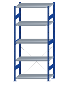 SCHULTE Steckregal, Fachbodenregale Stecksystem, Grundregal, einseitig nutzbar, H2300xB1000xT500 mm, 5 Fachböden, Fachlast 330 kg, RAL 5010 enzianblau / verzinkt