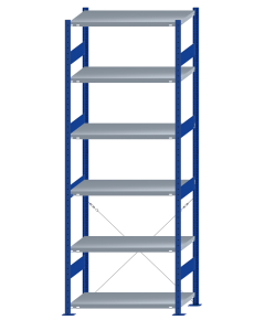 SCHULTE Steckregal, Fachbodenregale Stecksystem, Grundregal, einseitig nutzbar, H2750xB1000xT500 mm, 6 Fachböden, Fachlast 330 kg, RAL 5010 enzianblau / verzinkt