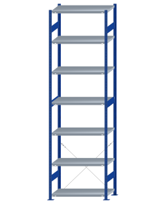 SCHULTE Steckregal, Fachbodenregale Stecksystem, Grundregal, einseitig nutzbar, H3500xB1000xT500 mm, 7 Fachböden, Fachlast 330 kg, RAL 5010 enzianblau / verzinkt