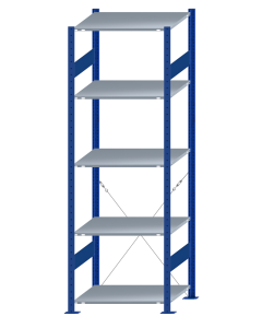 SCHULTE Steckregal, Fachbodenregale Stecksystem, Grundregal, einseitig nutzbar, H2300xB750xT600 mm, 5 Fachböden, Fachlast 150 kg, RAL 5010 enzianblau / verzinkt