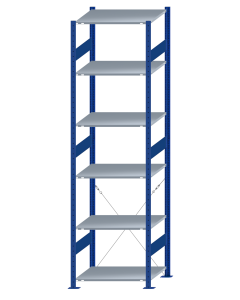 SCHULTE Steckregal, Fachbodenregale Stecksystem, Grundregal, einseitig nutzbar, H2750xB750xT600 mm, 6 Fachböden, Fachlast 150 kg, RAL 5010 enzianblau / verzinkt