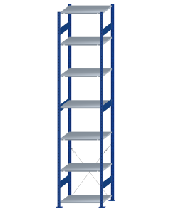SCHULTE Steckregal, Fachbodenregale Stecksystem, Grundregal, einseitig nutzbar, H3500xB750xT600 mm, 7 Fachböden, Fachlast 150 kg, RAL 5010 enzianblau / verzinkt