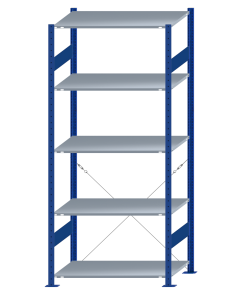SCHULTE Steckregal, Fachbodenregale Stecksystem, Grundregal, einseitig nutzbar, H2300xB1000xT600 mm, 5 Fachböden, Fachlast 85 kg, RAL 5010 enzianblau / verzinkt