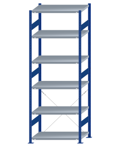 SCHULTE Steckregal, Fachbodenregale Stecksystem, Grundregal, einseitig nutzbar, H2750xB1000xT600 mm, 6 Fachböden, Fachlast 250 kg, RAL 5010 enzianblau / verzinkt