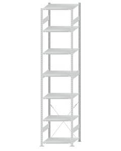 SCHULTE Steckregal, Fachbodenregale Stecksystem, Grundregal, einseitig nutzbar, H3500xB750xT600 mm, 7 Fachböden, Fachlast 150 kg, RAL 7035 lichtgrau