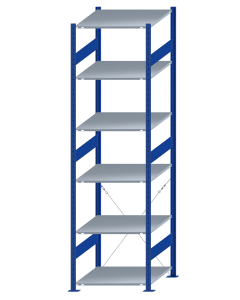 SCHULTE Steckregal, Fachbodenregale Stecksystem, Grundregal, einseitig nutzbar, H2750xB750xT800 mm, 6 Fachböden, Fachlast 150 kg, RAL 5010 enzianblau / verzinkt