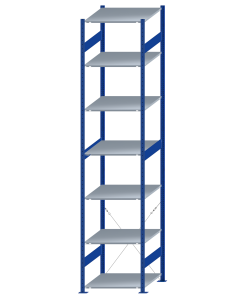 SCHULTE Steckregal, Fachbodenregale Stecksystem, Grundregal, einseitig nutzbar, H3500xB750xT800 mm, 7 Fachböden, Fachlast 150 kg, RAL 5010 enzianblau / verzinkt