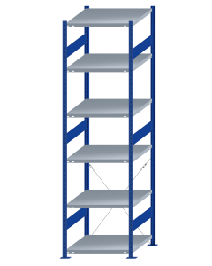 SCHULTE Steckregal, Fachbodenregale Stecksystem, Grundregal, einseitig nutzbar, H2750xB750xT800 mm, 6 Fachböden, Fachlast 250 kg, RAL 5010 enzianblau / verzinkt