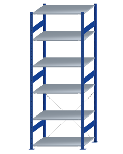 SCHULTE Steckregal, Fachbodenregale Stecksystem, Grundregal, einseitig nutzbar, H2750xB1000xT800 mm, 6 Fachböden, Fachlast 150 kg, RAL 5010 enzianblau / verzinkt