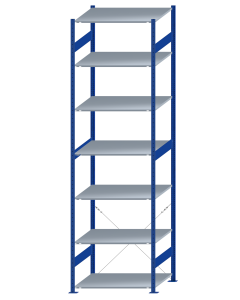 SCHULTE Steckregal, Fachbodenregale Stecksystem, Grundregal, einseitig nutzbar, H3500xB1000xT800 mm, 7 Fachböden, Fachlast 150 kg, RAL 5010 enzianblau / verzinkt