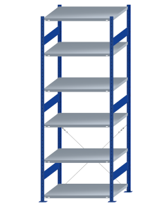 SCHULTE Steckregal, Fachbodenregale Stecksystem, Grundregal, einseitig nutzbar, H2750xB1000xT800 mm, 6 Fachböden, Fachlast 250 kg, RAL 5010 enzianblau / verzinkt