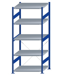 SCHULTE Steckregal, Fachbodenregale Stecksystem, Grundregal, einseitig nutzbar, H2300xB1000xT800 mm, 5 Fachböden, Fachlast 330 kg, RAL 5010 enzianblau / verzinkt