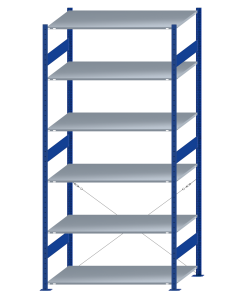 SCHULTE Steckregal, Fachbodenregale Stecksystem, Grundregal, einseitig nutzbar, H2750xB1300xT800 mm, 6 Fachböden, Fachlast 150 kg, RAL 5010 enzianblau / verzinkt