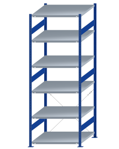 SCHULTE Steckregal, Fachbodenregale Stecksystem, Grundregal, einseitig nutzbar, H2750xB1000xT1000 mm, 6 Fachböden, Fachlast 250 kg, RAL 5010 enzianblau / verzinkt