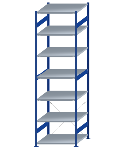 SCHULTE Steckregal, Fachbodenregale Stecksystem, Grundregal, einseitig nutzbar, H3500xB1000xT1000 mm, 7 Fachböden, Fachlast 250 kg, RAL 5010 enzianblau / verzinkt
