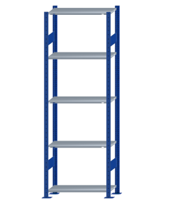 SCHULTE Steckregal, Fachbodenregale Stecksystem, Grundregal, beidseitig nutzbar, H2300xB750xT300 mm, 5 Fachböden, Fachlast 150 kg, RAL 5010 enzianblau / verzinkt