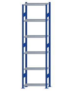 SCHULTE Steckregal, Fachbodenregale Stecksystem, Grundregal, beidseitig nutzbar, H2750xB750xT300 mm, 6 Fachböden, Fachlast 150 kg, RAL 5010 enzianblau / verzinkt