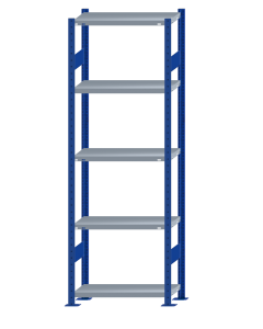 SCHULTE Steckregal, Fachbodenregale Stecksystem, Grundregal, beidseitig nutzbar, H2300xB750xT300 mm, 5 Fachböden, Fachlast 250 kg, RAL 5010 enzianblau / verzinkt