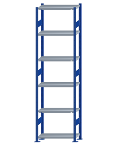 SCHULTE Steckregal, Fachbodenregale Stecksystem, Grundregal, beidseitig nutzbar, H2750xB750xT300 mm, 6 Fachböden, Fachlast 250 kg, RAL 5010 enzianblau / verzinkt
