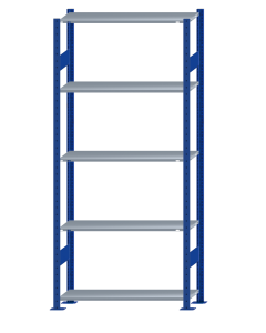 SCHULTE Steckregal, Fachbodenregale Stecksystem, Grundregal, beidseitig nutzbar, H2300xB1000xT300 mm, 5 Fachböden, Fachlast 150 kg, RAL 5010 enzianblau / verzinkt