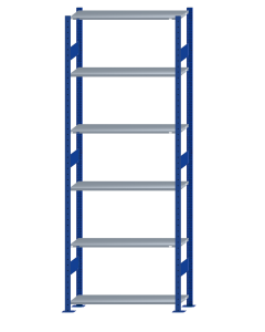 SCHULTE Steckregal, Fachbodenregale Stecksystem, Grundregal, beidseitig nutzbar, H2750xB1000xT300 mm, 6 Fachböden, Fachlast 150 kg, RAL 5010 enzianblau / verzinkt