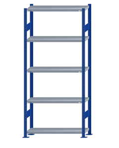 SCHULTE Steckregal, Fachbodenregale Stecksystem, Grundregal, beidseitig nutzbar, H2300xB1000xT300 mm, 5 Fachböden, Fachlast 250 kg, RAL 5010 enzianblau / verzinkt