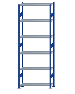 SCHULTE Steckregal, Fachbodenregale Stecksystem, Grundregal, beidseitig nutzbar, H2750xB1000xT300 mm, 6 Fachböden, Fachlast 250 kg, RAL 5010 enzianblau / verzinkt